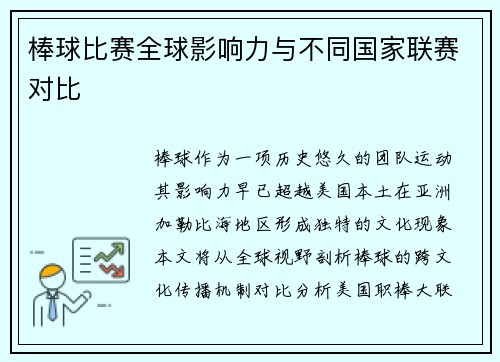 棒球比赛全球影响力与不同国家联赛对比